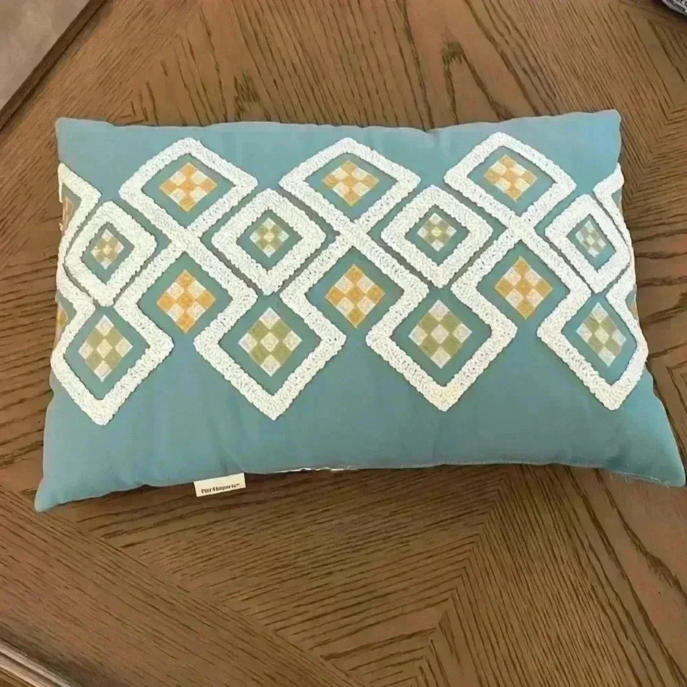 Pier 1 Imports indoor outdoor Lucky Dice Blue Lumbar Pillow 18” by 12”
